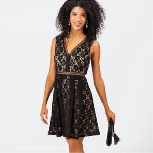 Francesca's Black and Gold Lace Mini Dress